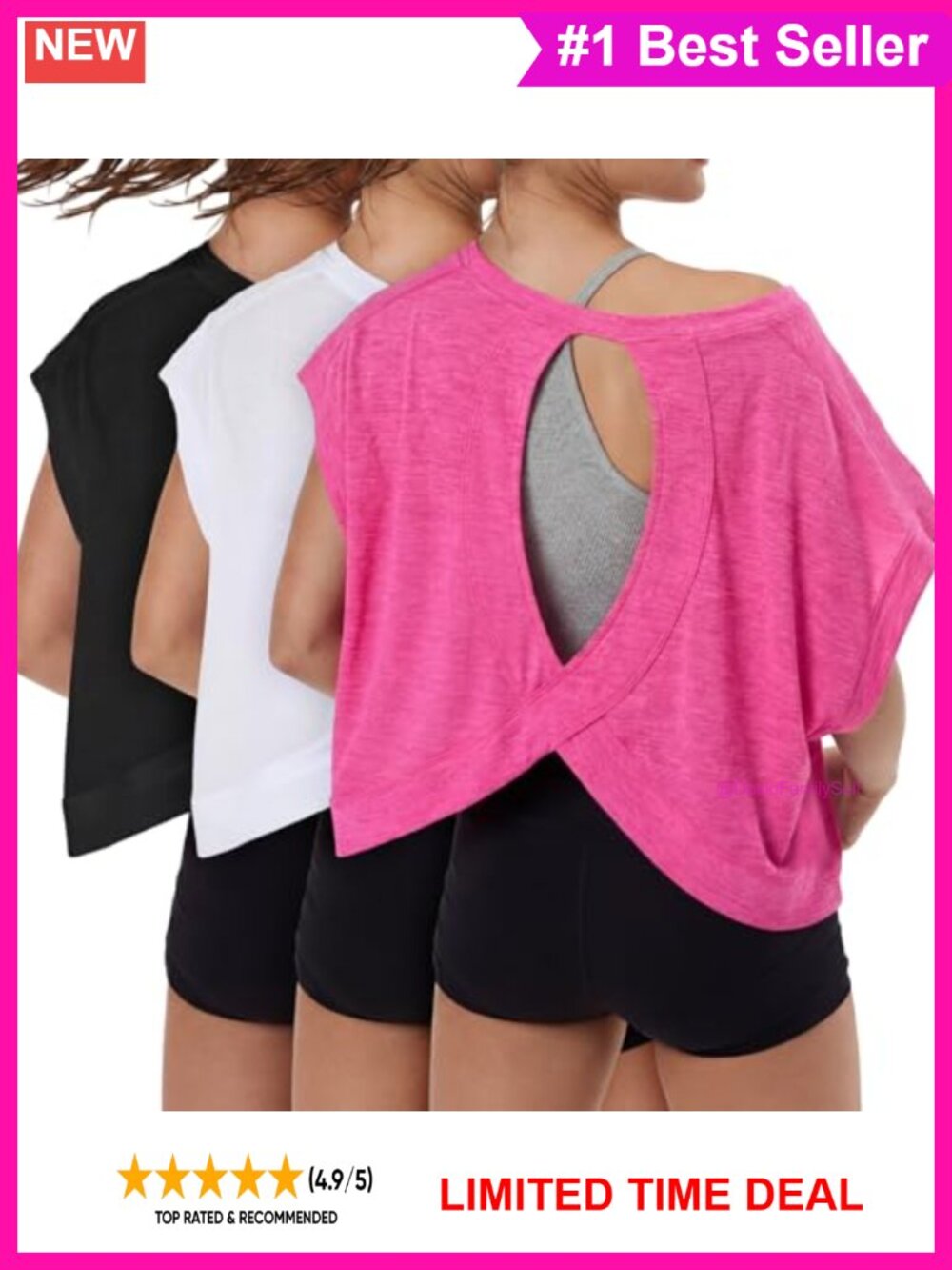 Women's Open Back Workout Crop Top Criss-Cross Athletic Tee 3 Pack